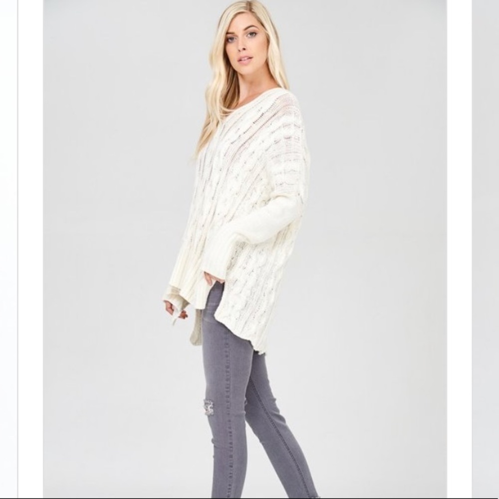 Cream Dolman Cable Oversized Knit Sweater - Picture 3 of 8